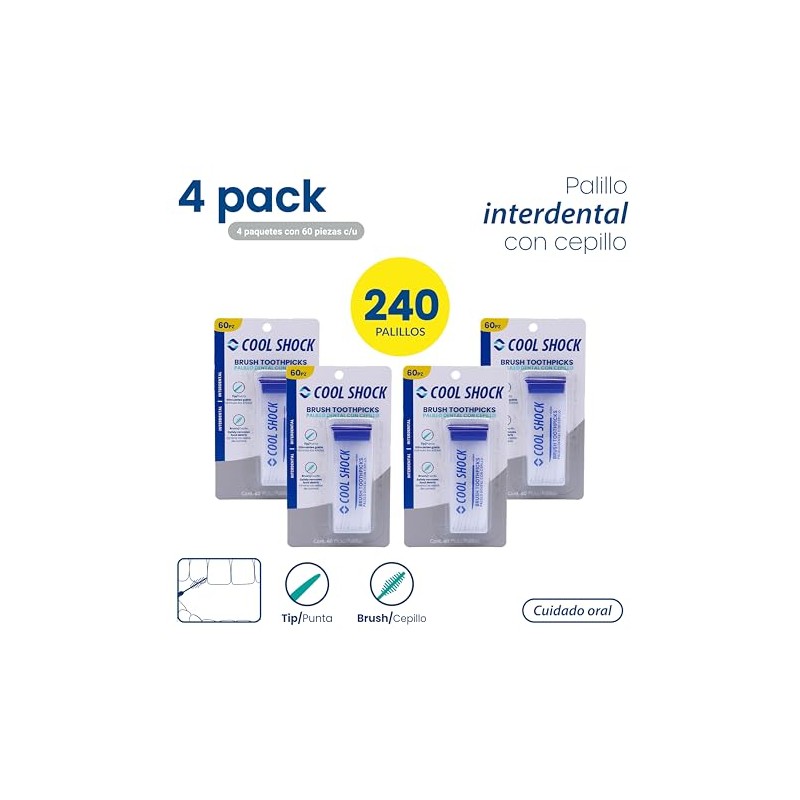 Cool Shock | Palillo Interdental 60pz. Doble punta con cepillo.