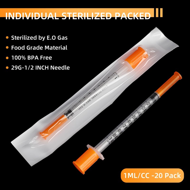 1ml/cc Syringes 29G 1/2" (12.7mm), U-100 Scientific Lab Syringes, Disposable