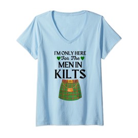 Womens I'm Only Here For The Men In Kilts Tartan Plaid V-Neck T-Shirt