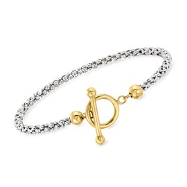 Ross-Simons Sterling Silver and 18kt Gold Over Sterling Popcorn-Chain Toggle Bracelet. 7 inches