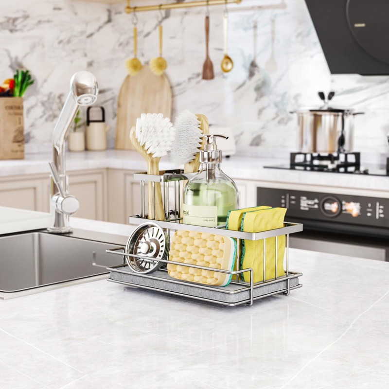 HapiRm Sink Caddy Sponge Holder - Kitchen Sink Organizer with