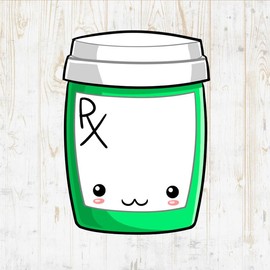 Medication Decals Peel & Stick - Wall Vinyl Stickers - Kawaii Pill Bottle Cartoon Watercolor Colorful - Car Window Truck Laptop Tumbler - Shop Store Boys Girls Kids Bedroom Room Decor DWSV20118