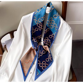 JERLA - Bufanda de seda de morera con cinta para el cabello, para mujer, cuello de satén para bolso de pelo, bufandas, 3 Hebilla Azul, 59"X5.9"