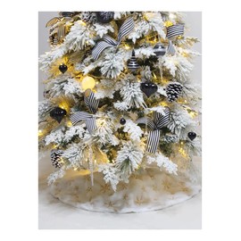 Christmas Tree Skirt 48 Inch Gold Snowflakes White Faux Fur Tree Skirts Fluffy Plush Tree Mat for Artificial Tree Decorations Indoor