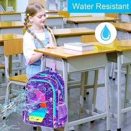 CCJPX 3PCS Mermaid Backpack for Girls, 16”Kids Water Resistant Elementary Preschool Kindergarten School Bookbag with Lunch Box - Purple