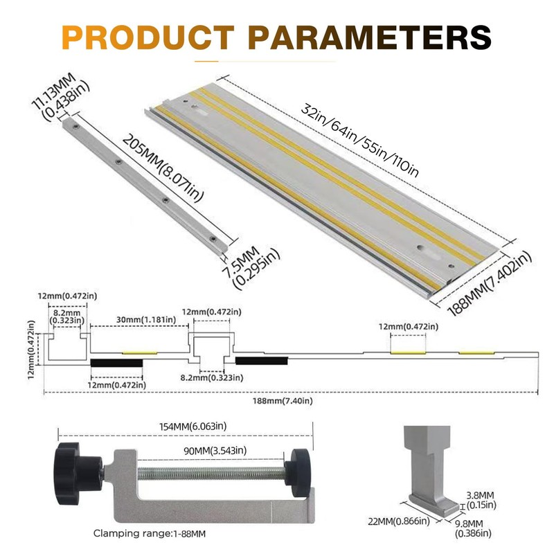 55" Track Saw Guide Rail Compatible for Festool TS-55/TS-75 Track