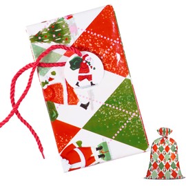 Loveinside Jumbo Large Plastic Gift Bag, Christmas Santa Claus Argyle Design Plastic Bag with Tag and Tie for Boys Girls, Holiday Gifts, Party, 56" x 36", 1 Pcs