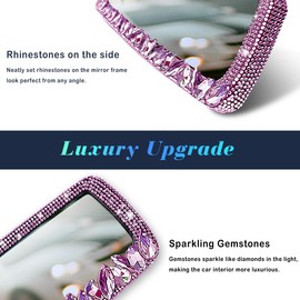 Murimt Bling Car Rearview Mirrors Decorations Rear View Mirror with HD Glass Rhinestones Automotive Interior Mirrors Diamond Bling Car Accessories for Women (HSJ-Pink Gem)