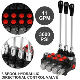 GYZJ Hydraulic Flow Control Valve 3 Spool 11 GPM G Ports Adjustable Relief Lever Handle Double Acting Parallel Center Tractor Loader W/Joystick Small Tractors/Tanks Loaders Log Splitters 3600 PSI