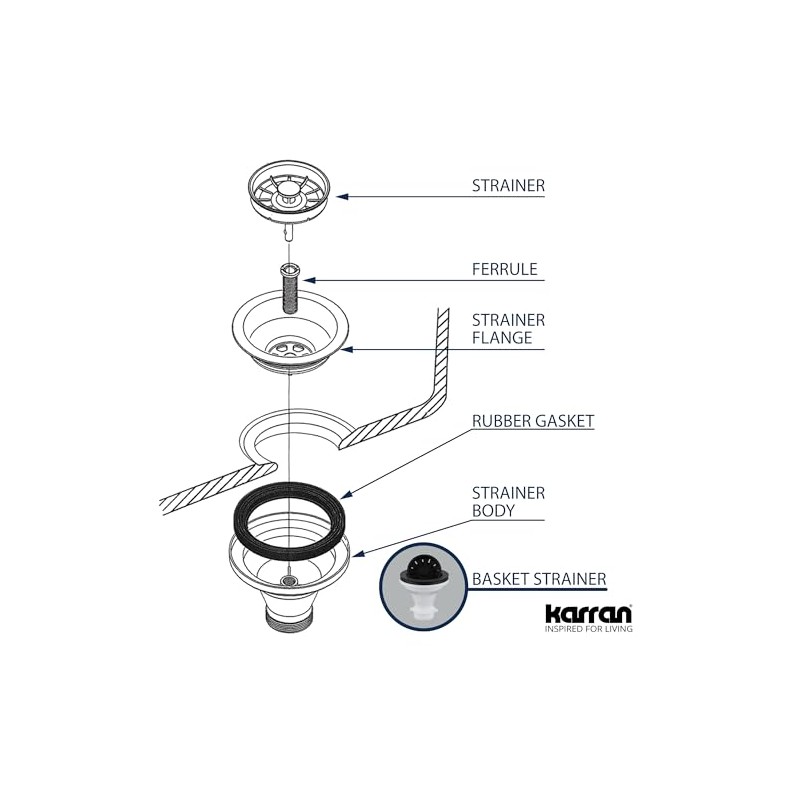 Karran QBSBL 3-1/2 in. Kitchen Sink Basket Strainer in Black