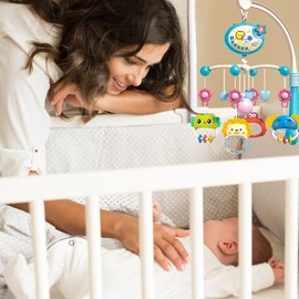 Baby Cot Mobile Toys- Baby Crib Newborn Toys with Music and Star Projection, Timing Function, Spin, Baby Accessories with Remote Control, Star