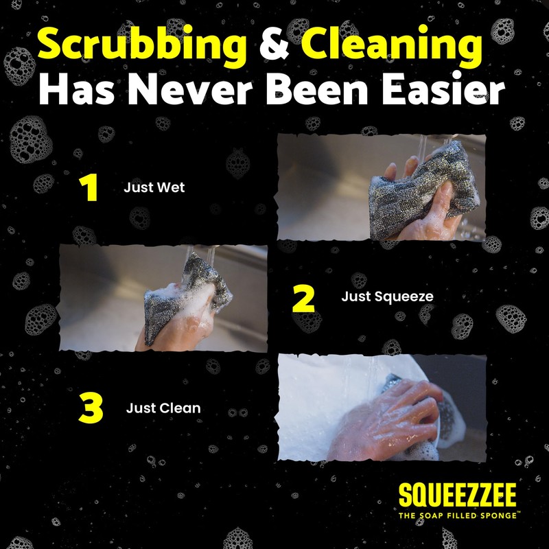 Squeezzee Soap Filled Scrubber Sponges 2-Pack - Non Scratch Scrubbing