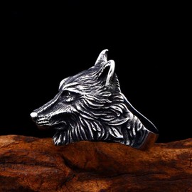 PikaLF Wolf Ring for Men, Norse Viking Wolfscope Ring, Retro Wolf Totem Rings, Wolf Signet Rings, Wolf Samulet Ring, Punk Animal Wolf Jewelry, NO