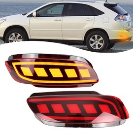 ZDEERAOTO 2pc Full DRL LED Rear Bumper Reflectors Fog Brake Tail Light Lamps Feature Kit for Lexus RX330 RX350 RX400h Turn Signal Lamp Replacement Front Bumper Trim Accessories (Red)