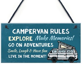 Red Ocean Campervan Rules Sign Hanging Door Plaque Caravan Sign Holiday, Gift For Him Her Men Women