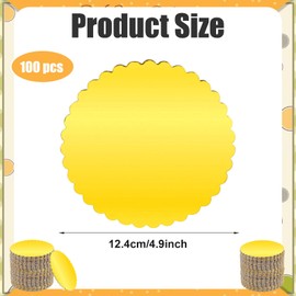 CIATBYYJ 100 Pcs 5 Inch Mini Cake Boards,Scallop Edge Round Cardboard Plate, Grease Proof Cake Boards for Mousse, Pizza, Dessert Decorating, Cupcake Tray for Baking Supplies(Gold)