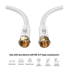 Coaxial Cable (50 ft) Triple Shielded - RG6 Coax TV Cable Cord Wire in-Wall Rated - Digital Audio Video with Male F Gold Plated Connectors -50 feet