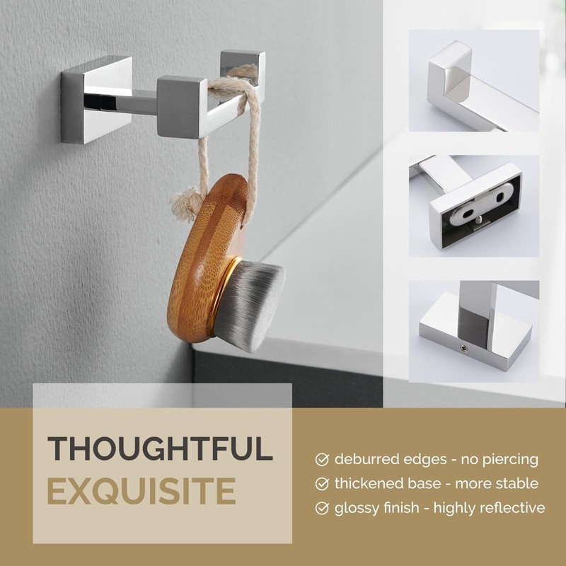 Angle Simple Double Towel Hook Polished Chrome, 304 Stainless Steel