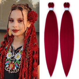 Lounoke red Braiding Hair Pre Stretched, Synthetic red Hair Extensions Feed in Hair for Braids for Twist (26 Inch)