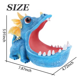 MOYI Dinosaur unique Statue Home Resin Figurine Fun Candy Dish,entryway decorative Key Bowl,Big Mouth Sculpture Table Art Decoration Sundries Container Storage Box for living room-BLUE