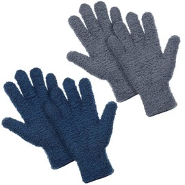 2 Pairs Microfiber Auto Dusting Cleaning Gloves Washable Cleaning Mittens for Kitchen House Cleaning Cars Trucks Mirrors Lamps Blinds Dusting Cleaning (Gray, Dark Blue)
