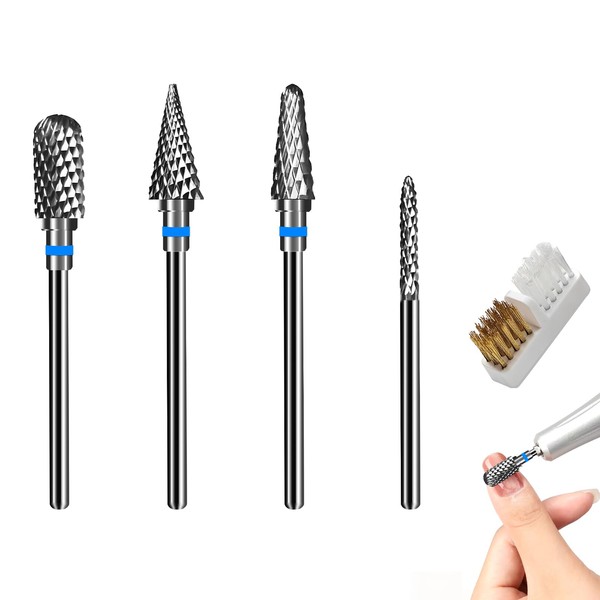SUNNIFLY Set mit 4 Nagelfräser Aufsätze aus Wolframkarbid + Bürste,