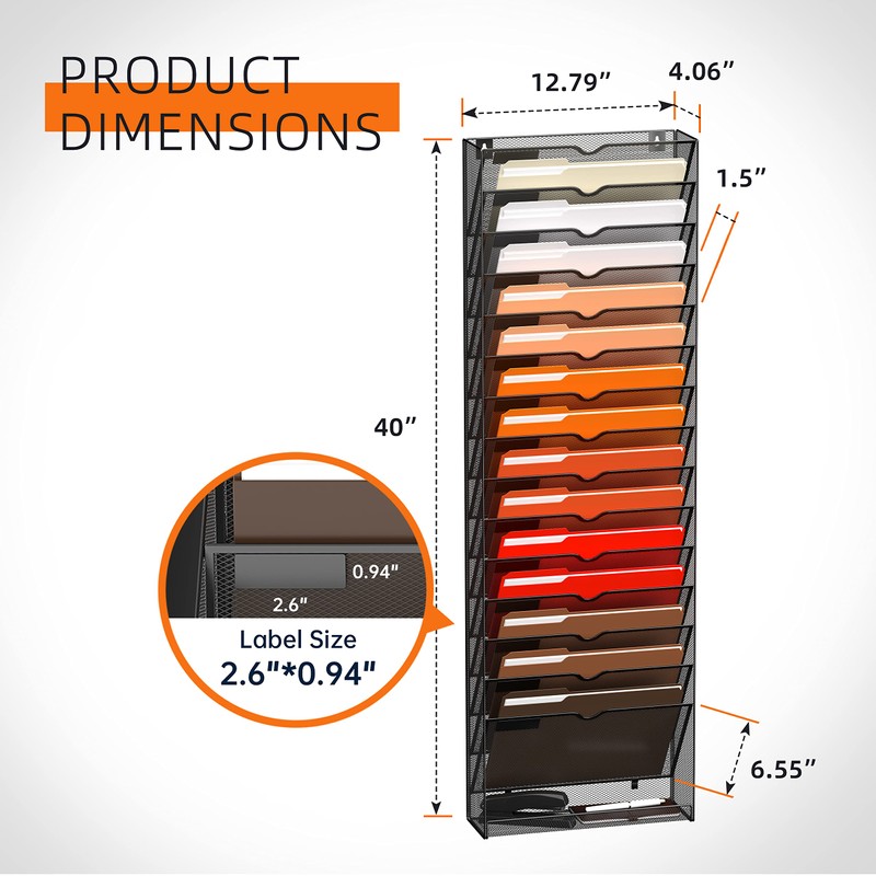 SUPEASY 16-Tier Hanging Wall File Holder Organizer for Papers, Folders,
