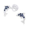 Bungsa Women's Stud Earrings Dolphin with Crystals 925 Sterling Silver,