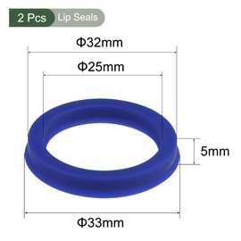 YOKIVE 2 Pcs UN Radial Shaft Seals, Industry PU Oil Seals for Hydraulic Cylinders (Blue, 25-mm ID x 32-mm OD 5-mm Width)