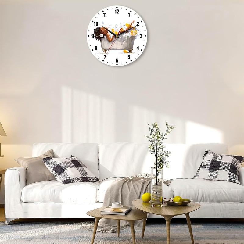 SPUNKER Wall Clocks,African Woman Bath Wall Clocks,Yellow Duck Battery Operated