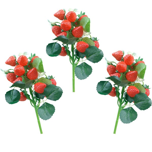 KPUETY 3 Bunches Artificial Strawberries Decor Fake Strawberry Home House