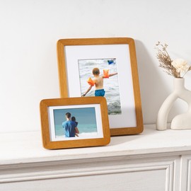 FLYJOE 8x10 Picture Frame - Solid Teak Wood 8 x 10 Photo Frame, 8x10 Frame With Mat For 5x7, Tabletop and Wall Display, Hanging Hardware Included, 8 By 10 Picture Frame Wood, Natural Teak