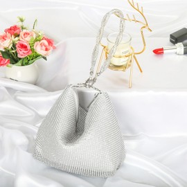 Afashor Fashion Womens Evening Bag Glitter Rhinestone Purse Shiny Clutch Handbag for Party Wedding Silver