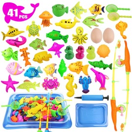 TERRYYO Juego de Pesca para Niños con 1 Cañas de Pescar , Juegos de Pesca en la Piscina, Baño de Peces, Juguete de Baño de Pesca al Aire Libre para 2 