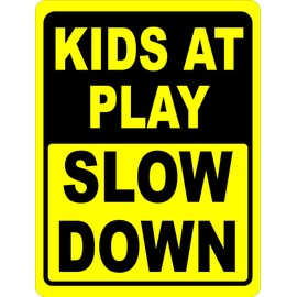 Kids at Play Slow Down Sign. 12x18 Metal. Made in USA. Help Keep Children Safe in Neighborhood.