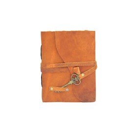 OVERDOSE Deckle Orange with Key Vintage Leather Journal with Burnt Deckle Edge Handmade Journal Sketchbook Orange Size 5 x 7 inches | 12 x 17 cm Organizer - Antique Books