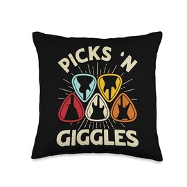 Picks 'n Giggles Guitar Playing Guitar Player Guitarist Throw Pillow