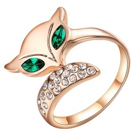 Yoursfs Large Fox Rose Gold Rings for Women Green CZ Small Crystal Size 9 Rings for Jewelry Wedding Gift