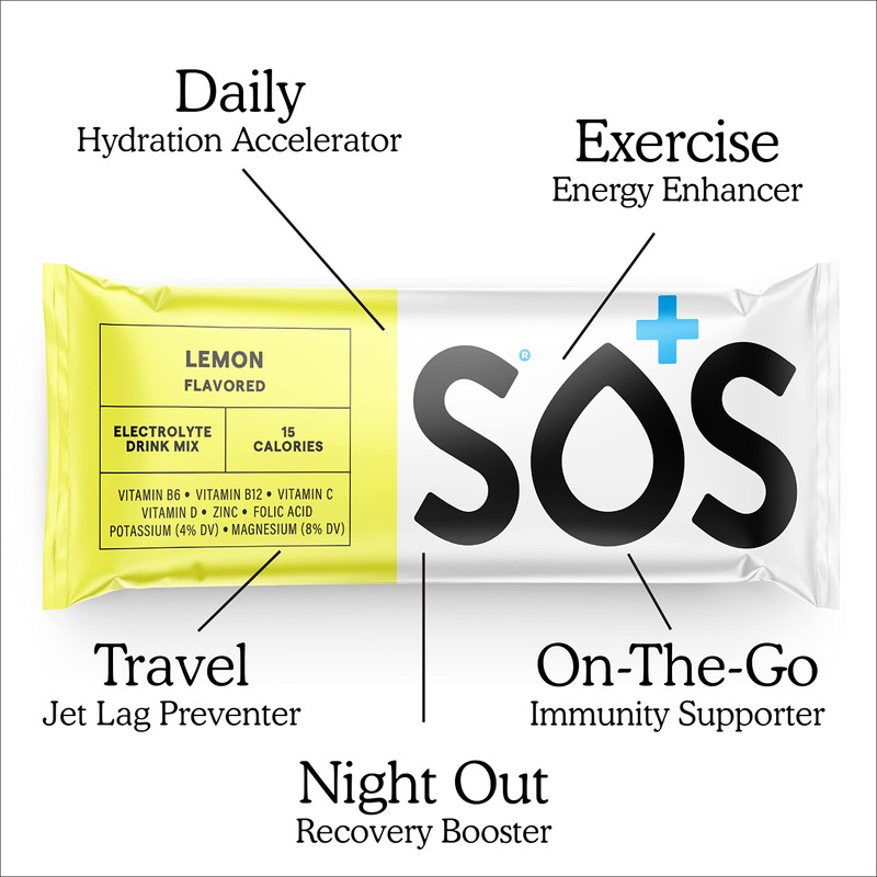 SOS Hydration Electrolyte Powder 8 Stick Packs – Low-Calorie, Rapid