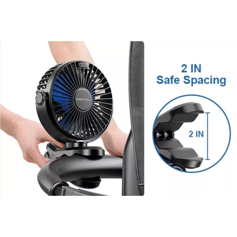 Sweetfull Portable Clip-on Fan 4000mAh Rechargeable LED Display 4 Speeds