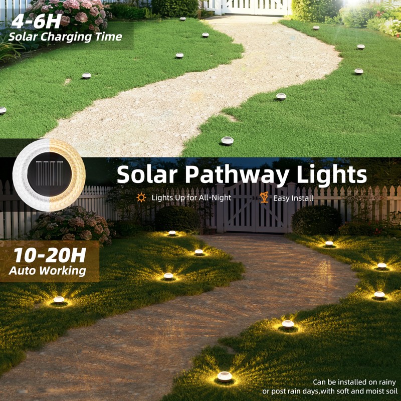 VOLISUN Solar Ground Lights Outdoor,12 Pack Flat Solar Pathway Lights