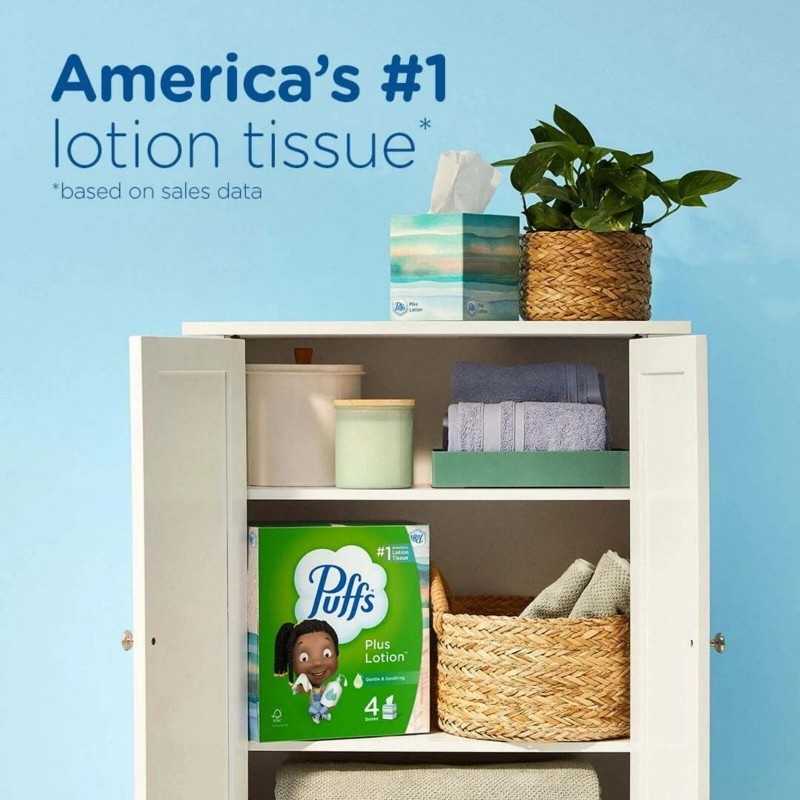 Puffs Plus Lotion Facial Tissue, 6 Family Size Boxes, 124