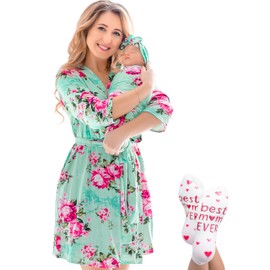 ECO BABY Made With Love ECO BABY Mommy and Me Robe and Swaddle Set | Maternity Robe and Matching Baby Set for Girl, Boy | Hospital Labor and Delivery