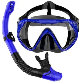 BuyCard Snorkel Set Adults, Dry-Top Snorkeling Gear with Panoramic View Diving Mask, Anti-Fog & Anti-Leak Scuba Diving Mask for Snorkeling Swimming Travel, Snorkeling Kit Diving Packages Blue