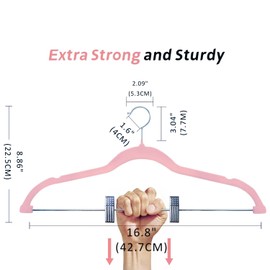 ManGotree Pants Hangers with Movable Clips, Non-Slip Velvet Skirt Hangers, Space-Saving Clothes Hangers for Pants, Skirts, Shirts, Coats, Dresses (18 Pack, Pink)