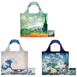 LOQI Scenic Museum Reusable Bags (Set of 3), Multicolor