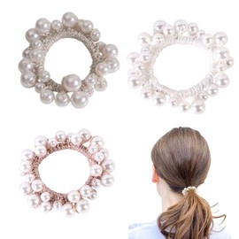 Pack of 3 Hair Bobbles, Pearl Hair Ties, Elastic Hair Tie for Women Girls, Hair Accessories for Women, Girls, Ladies, Children