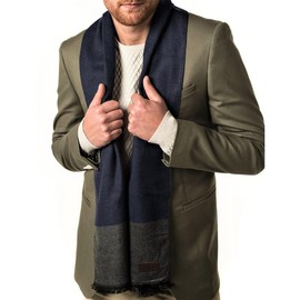MIO MARINO Wintertime Classic Cotton Scarf - Super Soft & Breathable - Color: Blue/Gray, Size: One Size