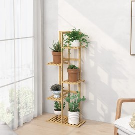 Laiensia Laiensia Bamboo 5 Tier 6 Potted Plant Stand Rack Multiple Flower Pot Holder Shelf, Indoor&Outdoor Planter Display Shelves for Patio Garden, Living Room, Corner Balcony and Bedroom,Wood Color