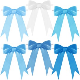 Canlierr 48 Pcs Pink Tie Bows Pastel Satin Ribbon Bows with Twist Tie Craft for Gift Wrapping Wedding Birthday(Blue,4.7 x 7.1 Inch)